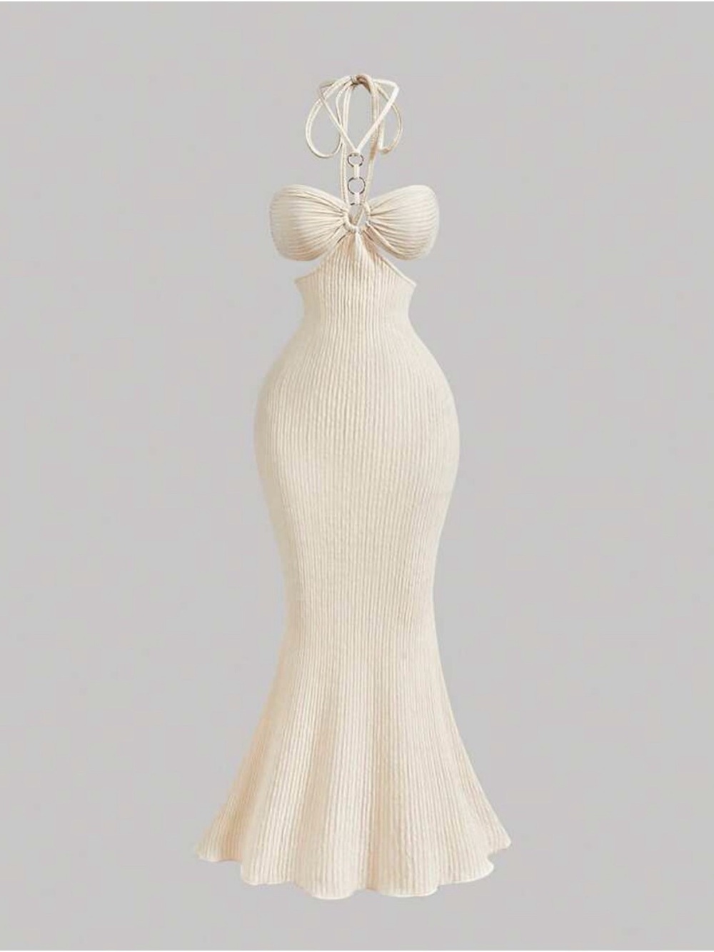 Cream Textured Maxi Halter Dress